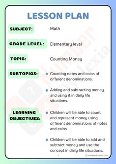 the lesson plan for children to learn how to use numbers and symbols in their own language