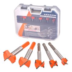 an assortment of screwdrives in a plastic case with orange handles and tools inside