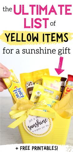 the ultimate list of yellow items for a sunshine gift - free printables included