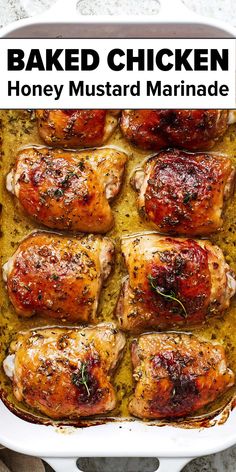 Baked chicken thighs with honey mustard marinade Chicken Legs In Air Fryer, Chicken Thighs Crockpot, Chicken Thighs Instant Pot, Mustard Marinade, Chicken Thighs In Oven, Honey Mustard Marinade, Instant Pot Chicken Thighs, Honey Mustard Chicken Thighs, Honey Baked Chicken