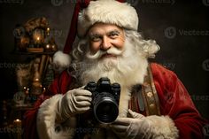 a man dressed as santa claus holding a camera