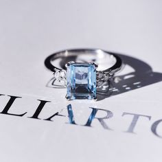 5 Ct Emerald Shape Step Cut Aquamarine ring, Aquamarine solitaire ring - Giliarto Vintage Platinum Rings, Emerald Cut Aquamarine Ring, Aquamarine Solitaire Ring, Celtic Engagement Rings, Ring Model, Aquamarine Engagement Ring, Aquamarine Ring, Step Cut, Platinum Engagement Rings