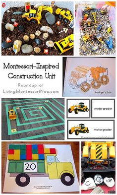 this is a collage of construction themed activities