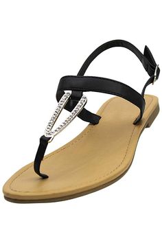 A gorgeous shoe ring glistens with crystal rhinestones at the thong strap of a breezy flat sandal fitted with an adjustable sling back strap. Sandal measures approximately 3.75 inches across at widest Black Summer Sandals, Pointy Flats, Black Sandals Flat, Women Footwear, Flat Pumps, Sandals Strappy, Strappy Sandals Flat, Heart Shoes, Strappy Flats