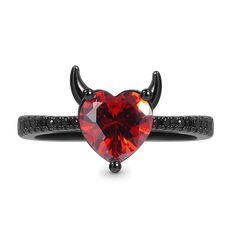 Devil with a Kind Heart Ring - Gnoce.com Blood Drip Ring, Luxury Gothic Rings For Halloween, Realistic Heart Ring, Black Widow Rings, Heart Ring Goth, Tvd Jewelry Rings, Red And Black Heart Ring, Devil Horn Wire Ring, Gore Ring