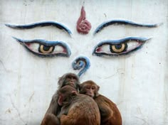 an image of the face of buddha with eyes and hands on it's chest