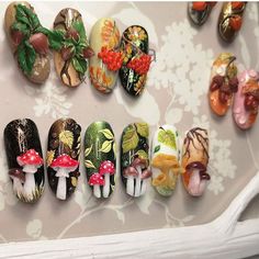 Cottagecore Nails, Mushroom Nails, Nailart Ideas, Fairy Nails, Stilleto Nails Designs, Beach Nail, Gel Art, I Love Nails, Forest Art