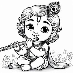 Kanha Ji Drawing Easy, Krishna Images Drawing, Thikri Work, Learning Painting, Drawing Pics, Ancient Art Tattoo, God Painting, Rama Image, Bold Flowers