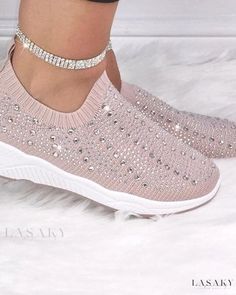 Lasaky - Diamond-Embellished Flying Knitted Casual Flats for a Stylish and Comfortable Look Heels Patterns, Women's Slip Ons, Office Shoes Women, Elegant Flats, Fashion Shoes Flats, Rhinestone Shoes, Womens Summer Shoes, Mesh Shoes, Sports Footwear