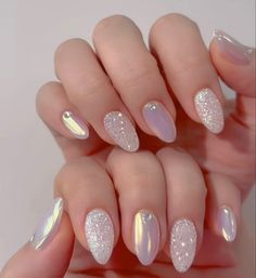 Nail Shimmer, Short Nail, Sparkle Nails, Sparkly Nails, Bridal Nails, Elegant Nails, Classy Nails, Fancy Nails