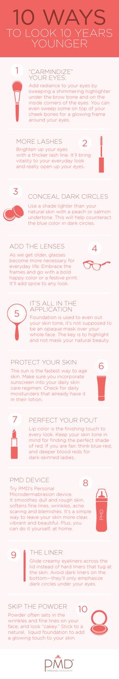 10 Ways to look 10 years younger! Pmd Beauty, Face Tips, Concealer For Dark Circles, Hair Skin Nails, Years Younger, Skin Tips, Look Younger, Tips Tricks