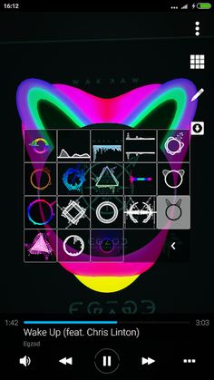 an image of a cat's face with different colors and shapes on the screen