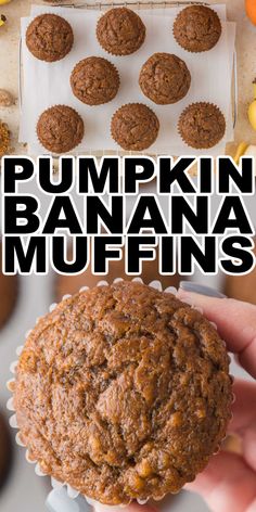 pumpkin banana muffins with text overlay