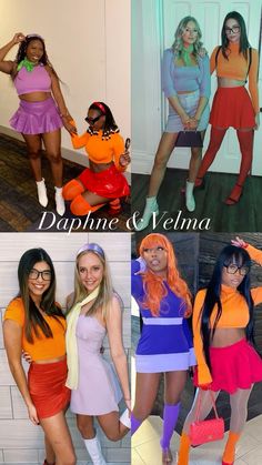 four different pictures of women dressed in costumes