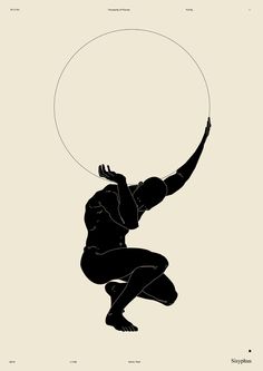 the silhouette of a man holding a circle above his head