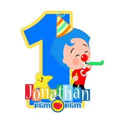 a cartoon character with a birthday hat and number one on it's face, holding a toothbrush in his mouth