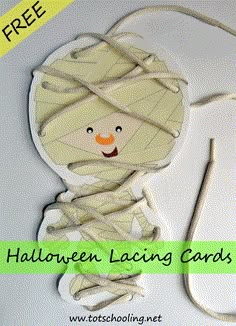 this is an image of halloween lacing cards