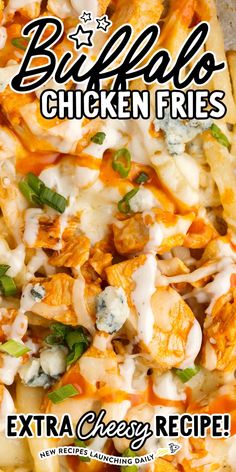 the cover of buffalo chicken fries extra cheesy recipe