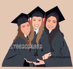 three women in graduation caps and gowns hugging each other