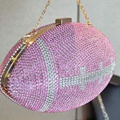 Pink Football Shaped Purse Rhinestone Crystal Evening Bag Clutch Super Bag *New* Arrives New Pink Football Shaped Purse Bling Rhinestone Crystal Evening Bag Clutch Super Bowl Product Dimensions: 91"(L) * 5.8"(H) * 5.8"(W). This Clutch Is Big Enough For You To Put Your Like Keys, Id And Credit Card, Compact Mirror, Lipstick, And Some Makeup. Unique Design: Small Rhinestone Rugby Shaped Handbag Is A Cool Design Piece For Ladies. Sturdy And Durable Double Safety Clasp, Set Full Of Dazzling Crystals Luxury Pink Evening Bag With Rhinestones, Luxury Pink Rhinestone Evening Bag, Pink Rhinestone Clutch Evening Bag, Pink Handheld Bag With Rhinestones, Pink Rhinestone Handheld Bag, Handheld Pink Rhinestone Bag, Makeup Unique, Rhinestone Football, Burgundy Purse