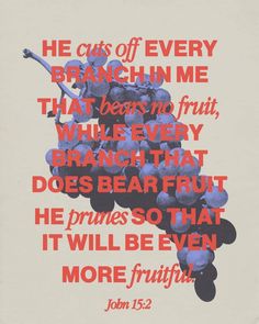 a poster with the words, he cuts of every branch in me that bear no fruit