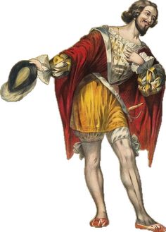 an illustration of a man with a hat and cape