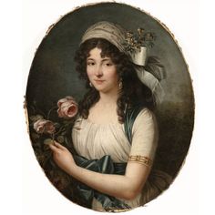 a painting of a woman with flowers in her hand