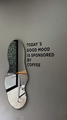 there is a mirror on the wall that says today's good mood is sponsored by coffee