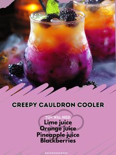 an advertisement for a cocktail bar featuring two glasses of orange juice and blackberry ice blockberries