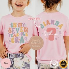 Unfortunately, we're unable to expedite the order. Kindly review the estimated delivery timeframe prior to finalizing your purchase. **Seventh Birthday Girl Shirt, 7th Birthday Girl shirt, Custom Seven Birthday Girl Shirt,In My Birthday Era Tee,B-day Gift For 7 Year Old Era ** ✨Our designs are original creations✨ ✨We welcome any custom orders you may have. Please message us! ✨ Celebrate your little one's big day with our "In My 7 Year Old Era" tee, perfect for a 7th birthday girl. This comfortab Seventh Birthday, Ninth Birthday, Birthday Girl Shirt, Girl Shirt, B Day, 9th Birthday, Stylish Kids, Girls Prints, 7th Birthday