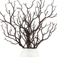 a white vase with some branches in it