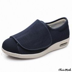 Olivia Mark - Adjustable Magic Strap Walking Shoes by YouYun - Universal Fit Navy Walking Shoes With Rubber Sole And Round Toe, Navy Walking Shoes With Cushioned Footbed, Blue Walking Shoes With Arch Support And Round Toe, Navy Round Toe Walking Shoes, Walking Shoes, Low Heels, Deep Blue, Running Shoes, Heel Height