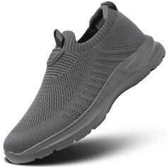 PRICES MAY VARY. The latest in mesh technology features an elastic design that intertwines with the knitted upper, helping your foot feel secure as you run. Memory foam insole.Comfortable and soft,the feeling of walking on the cloud and don't feel sore feet as you all day. Low-top design and easy pull on and take off.Padded collar and tongue fit the ankle better and prevent wear. This shoes have lightweight foam under foot.Foam full length cushioned comfort and athletic-inspired lightweight shoc Lightweight Sporty Slip-on Sneakers For Light Sports, Comfortable Slip-resistant Running Shoes With Athletic Fit, Comfortable Breathable Gray Running Shoes, Slip-on Running Shoes With Arch Support For Sports, Lightweight Slip-resistant Sneakers For Light Sports, Lightweight Non-slip Walking Shoes For Sports, Lightweight Slip-resistant Running Shoes, Sporty Gray Slip-on Sneakers, Comfortable Gray Slip-on Sneakers For Light Sports