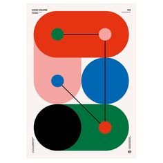 an abstract poster with circles and dots on it, in red, green, blue, and black