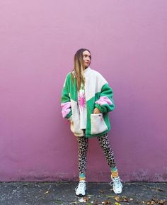 Boho Sporty Outfits, Pop Art Style Fashion, Colorful Trendy Knit Outerwear, Winter Colorful Outfits, Fun Multicolor Winter Outerwear, Colorful Oversized Winter Sweater, Colorful Color Block Winter Cardigan, Colorful Oversized Color Block Sweater, Colorful Winter Outfits