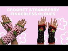 crochet strawberry fingerless gloves and mitts for kids to wear on the go