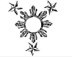 a black and white drawing of a sun with stars