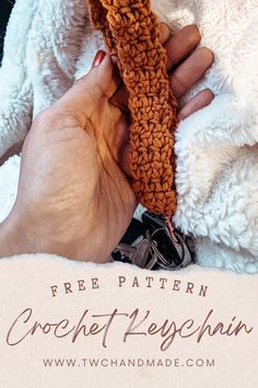 a person is holding a crochet keychain in their hands with the text free pattern