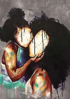 a painting of two women hugging each other