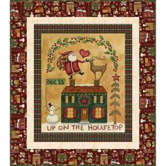 a cross stitch pattern with santa on the housetop