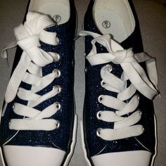 Size Five Women's Blue Glitter Shoes. New Colorful Running Shoes, Reebok White Sneakers, Fur Sneakers, White Reebok, Keds Champion, Glitter Canvas, Ecco Shoes, Cole Haan Women, Glitter Shoes