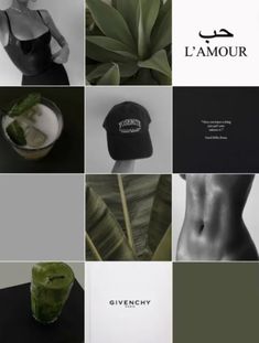 a collage of photos with the words l'amour written on them in black and white