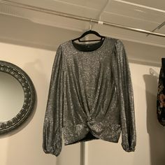 Silver Shinny Blouse Long Sleeve Tops For Work And Party Season, Black Puff Sleeve Top, Holiday Blouse, Holiday Blouses, Rayon Blouse, Scoop Neck Blouses, White Sleeveless Blouse, Burgundy Top, Black Blouse Long Sleeve