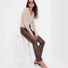 7 For All Mankind Vegan Leather Easy Slim Pant. Color Cognac Brown. Rocker-Chic Looks Start With This Sleek Slim Fit Pant. Crafted In Vegan Faux Leather With A High-Rise, Five-Pocket Construction, And A Tapered Silhouette. Versatile Styling Options Include Tees, Wispy Blouses, Or Chic Knits. Size Xs. New With Tags. Offers Welcome! Measurements Front Rise: 9” Inseam: 29” Waist Flat: 14” Faux Leather Jeans, Brown Leather Pants, Slim Straight Pants, Leather Pant, Chic Leather, Slim Trousers, Leather Jeans, Gap Pants, Faux Leather Pants