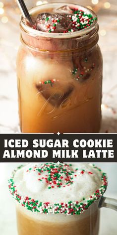 This Iced Sugar Cookie Almond Milk Latte (Starbucks Copycat Recipe) is so festive and delicious for the holiday season! Made with an at-home version of the Starbucks sugar cookie syrup recipe, this cookie latte recipe is the perfect seasonal treat! If you love this Christmas cookie latte recipe, try my No Spread Sugar Cookies, my Vegan Pumpkin Smoothie, or my collection of 50 Vegan Desserts for Christmas! Starbucks Sugar Cookie Syrup, Sugar Cookie Almond Milk Latte, Starbucks Sugar Cookie, Sugar Cookie Syrup, Starbucks Calories, Latte Starbucks, Almond Milk Latte, Vanilla Extract Recipe, Pumpkin Smoothie