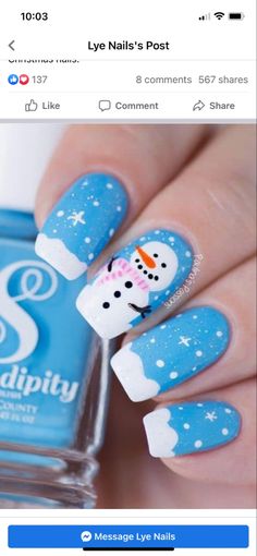 Snowman Nail Art, Snowman Nails, Holiday Nail, Christmas Nail Art Designs, Nail Art Videos, Winter Nail Designs