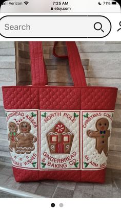 a red handbag with gingerbread cookies on it and the words search for gingerbread baking