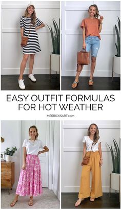 Cute Outfits for Hot Weather: 4 Layer-Free Formulas - Merrick's Art Outfit For Humid Weather, Hot Humid Weather Outfit, Very Hot Weather Outfit Summer, Japan Summer Outfit Women, Cute Outfits For Hot Weather, Hot Rainy Day Outfit Summer, Humid Weather Outfit, Casual Skirt Outfits Summer, Outfit For Hot Weather