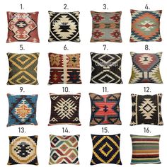 the different types of pillows that are available in each color and pattern, including red, blue