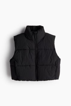 Short puffer vest in quilted  woven fabric. Stand-up collar  zipper at front  and discreet front pockets. Lined. Black Puffer Vest Cropped, Navy Wishlist, Puffer Vest Cropped, Short Puffer Vest, Jean Short Jumpsuit, Puff Vest, Kids Activewear, Black Puffer Vest, Suit Shoes